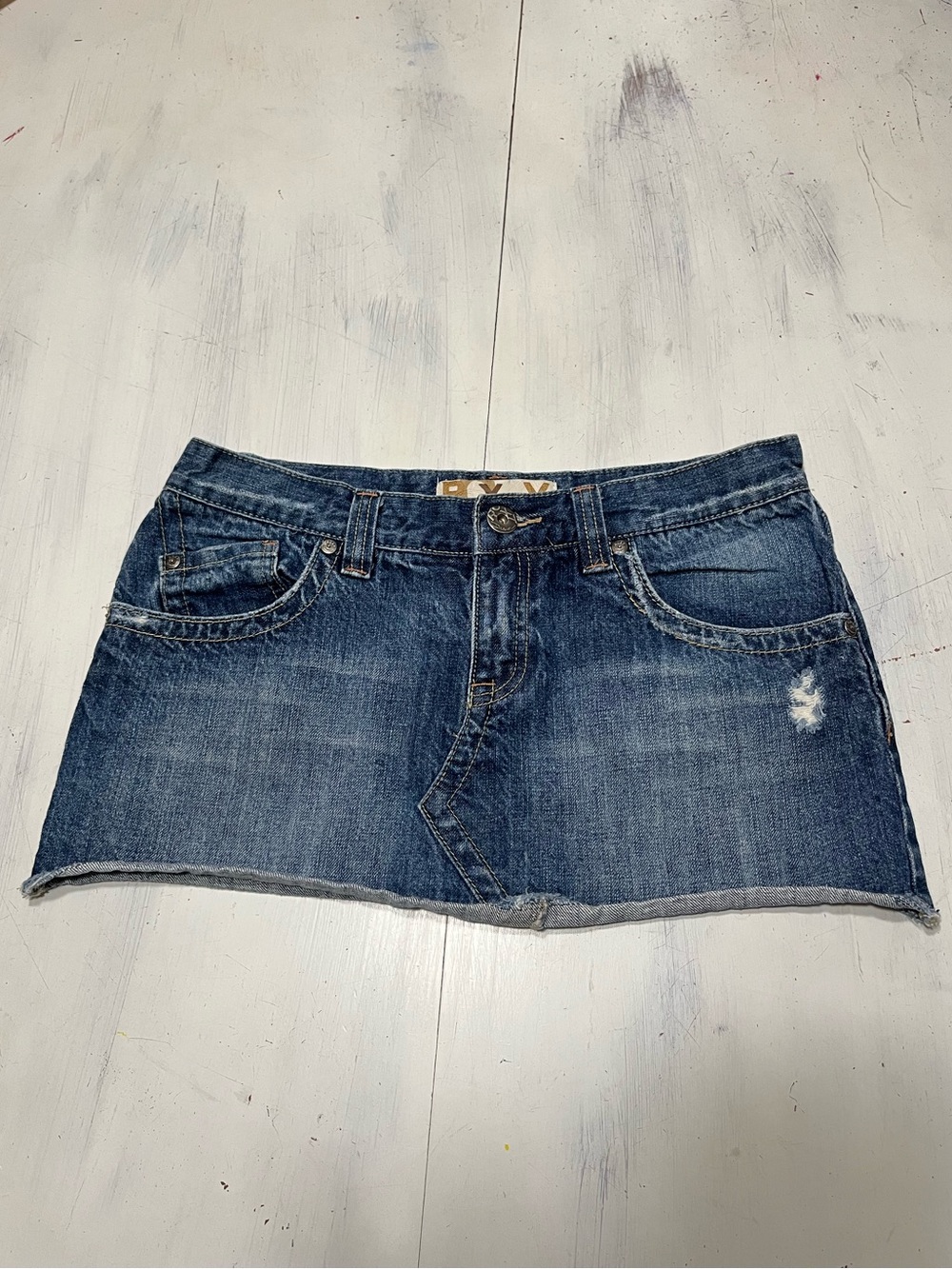 Roxy Y2K Vintage Low Rise Distressed Denim Micro Mini Skirt Beachy Surfer